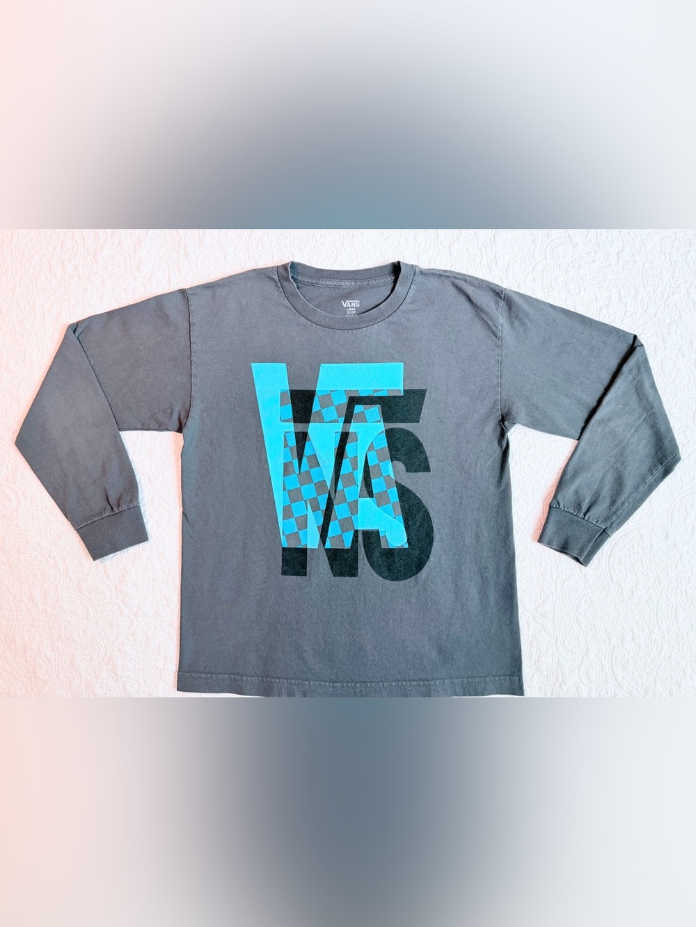 Vans | Checkerboard Logo | Long Sleeve Graphic T-Shirt | Dark Grey | Size Large